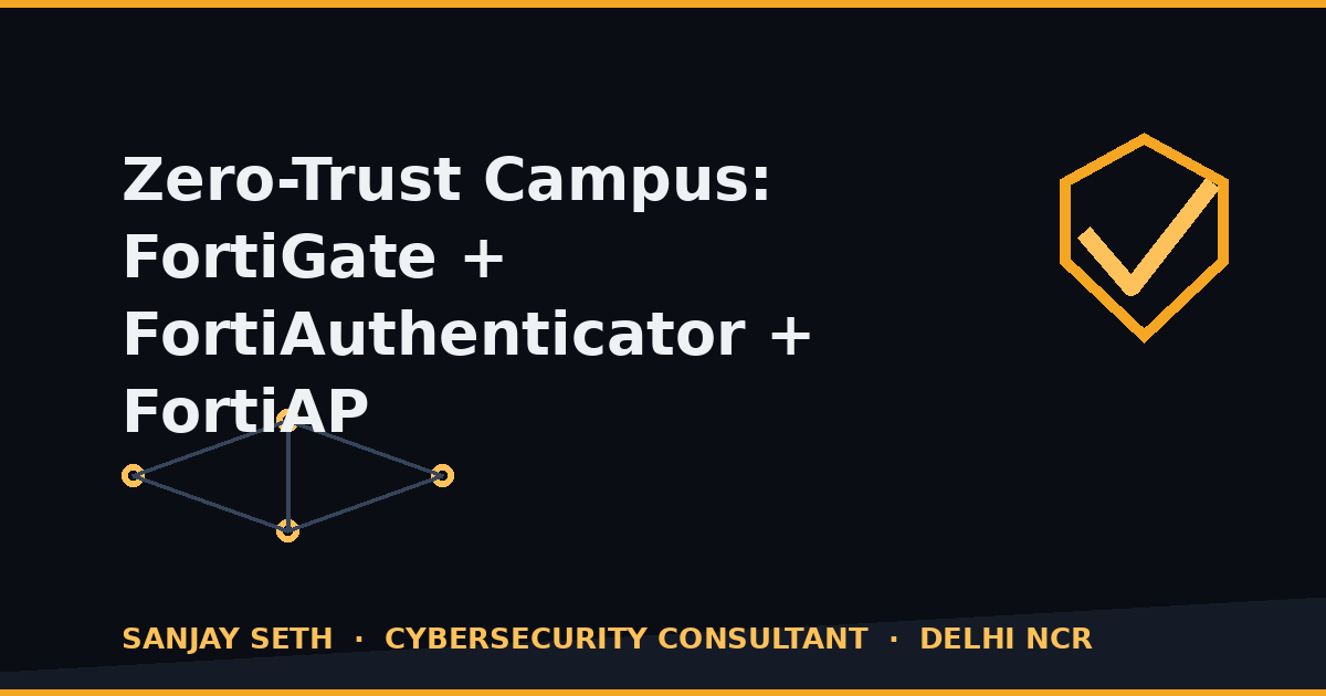 Zero-Trust Across a 15-Building Campus — FortiGate, FortiAuthenticator and FortiAP in Production 1 Zero-trust campus deployment with FortiGate, FortiAuthenticator and FortiAP — case study by Sanjay Seth